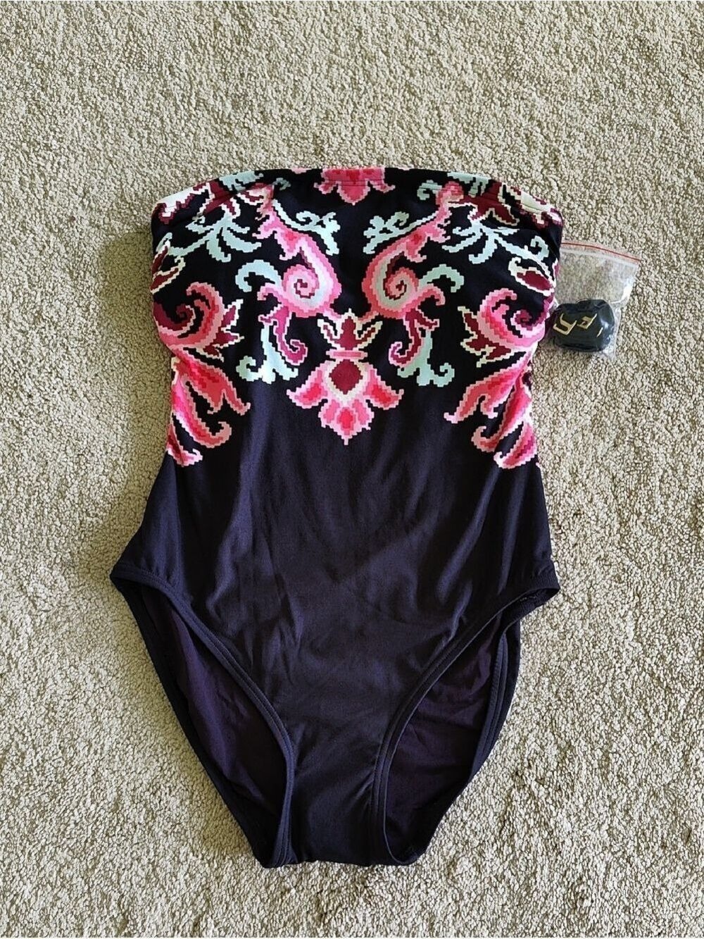 katespade Black One-Piece Swimsuit Mosaic Print Strapless